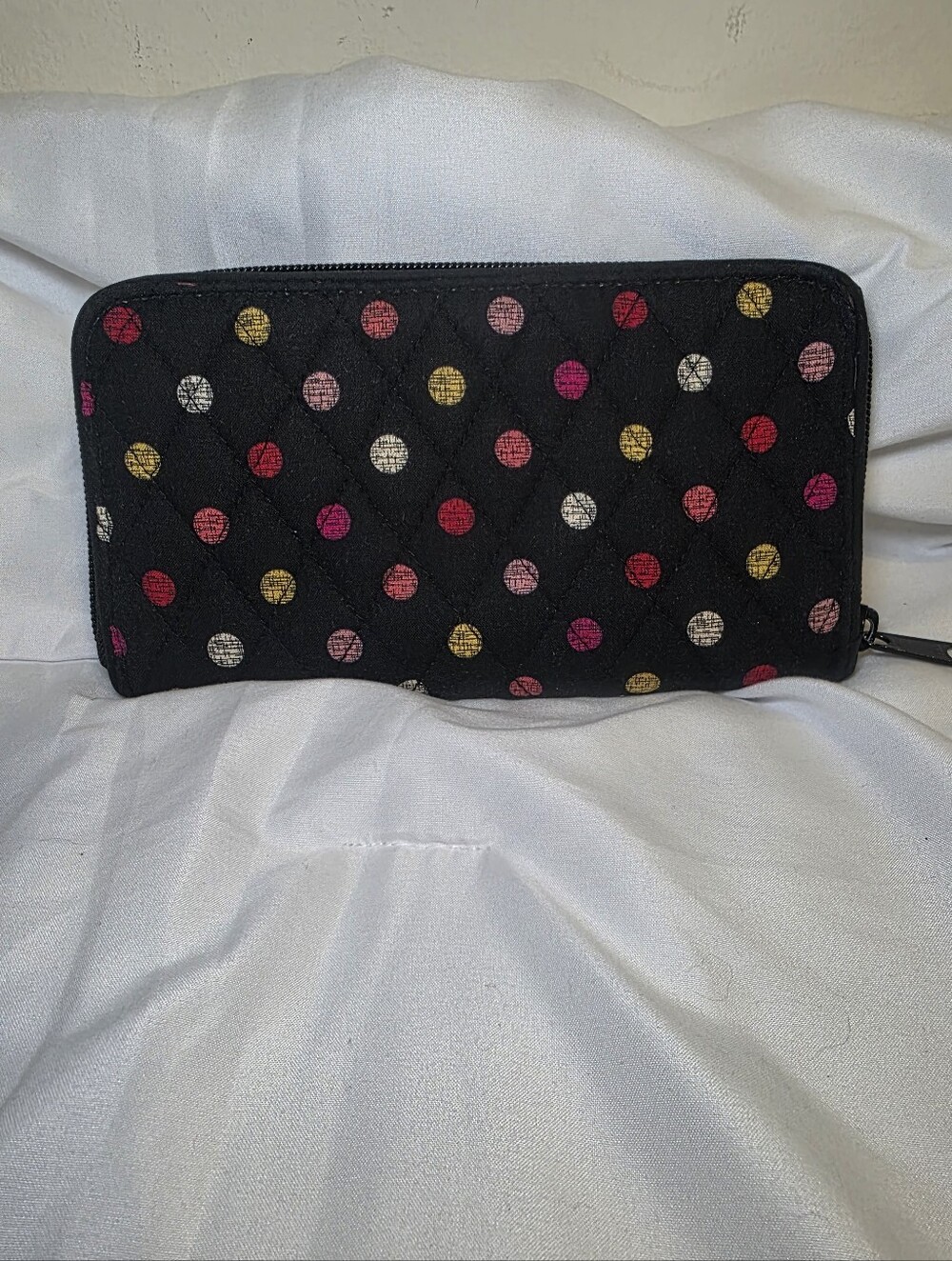 Vera Bradley Havana Dots Black Zip Around Wallet With Rose Interior